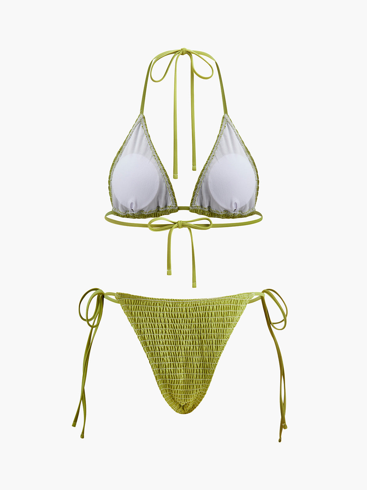 Smocked Triangle Bikini With Tie Straps