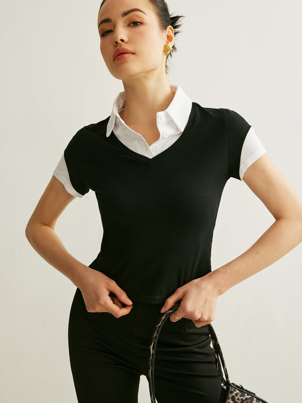 Polo-Rollkragen-Farbblock-T-Shirt
