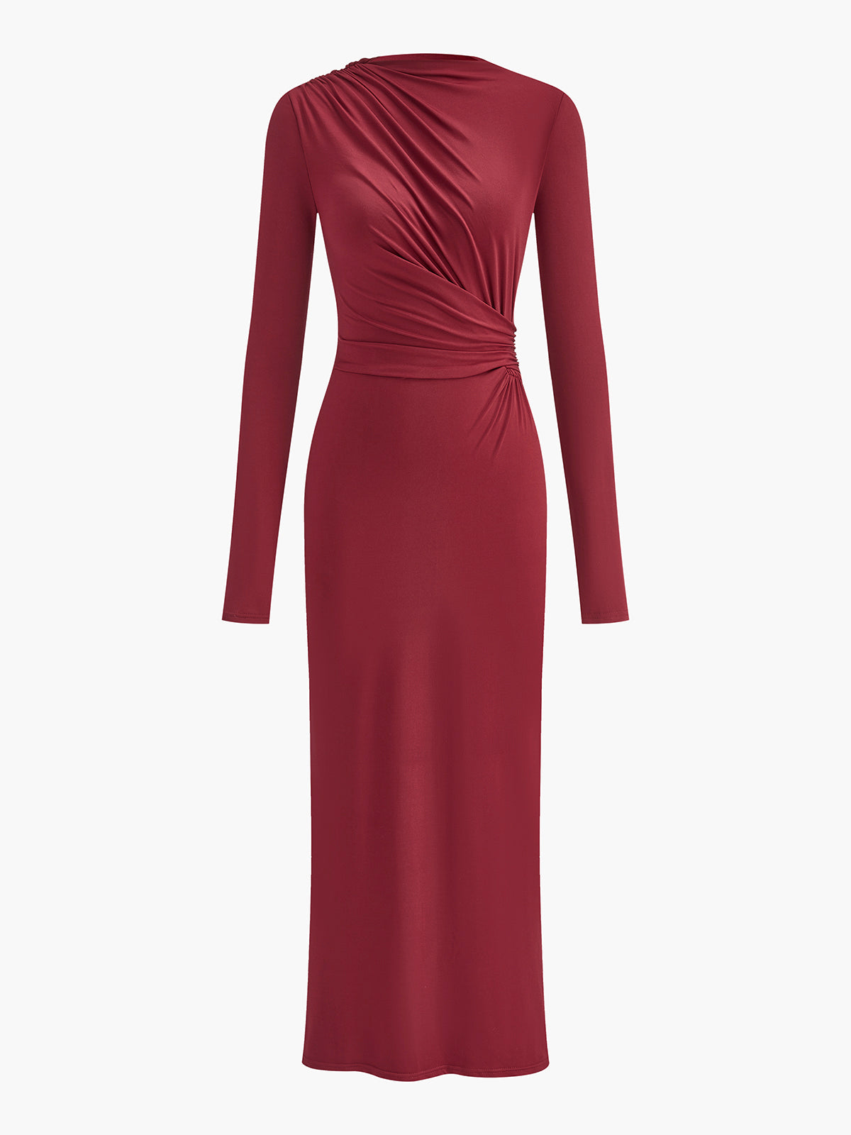 Robe longue cintrée en jersey froncé 