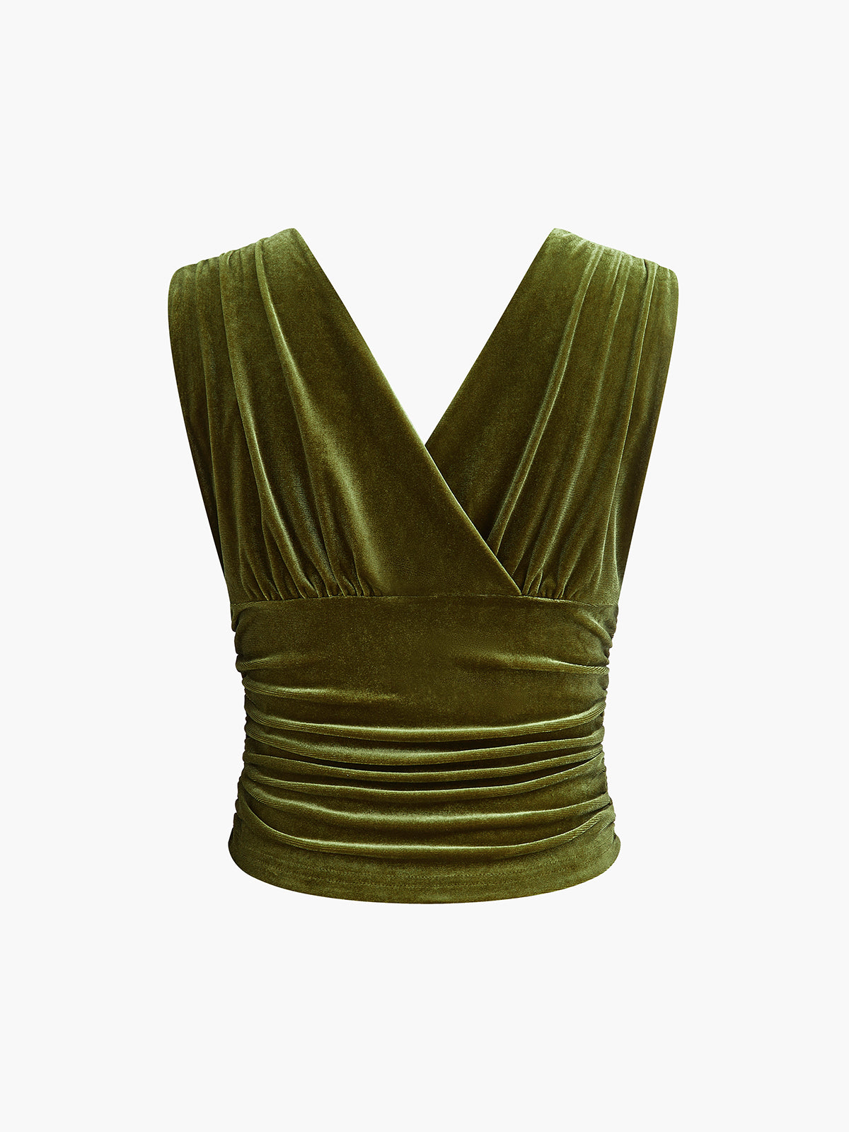 Velvet Pleated Cinched Waist Crop Tank Top