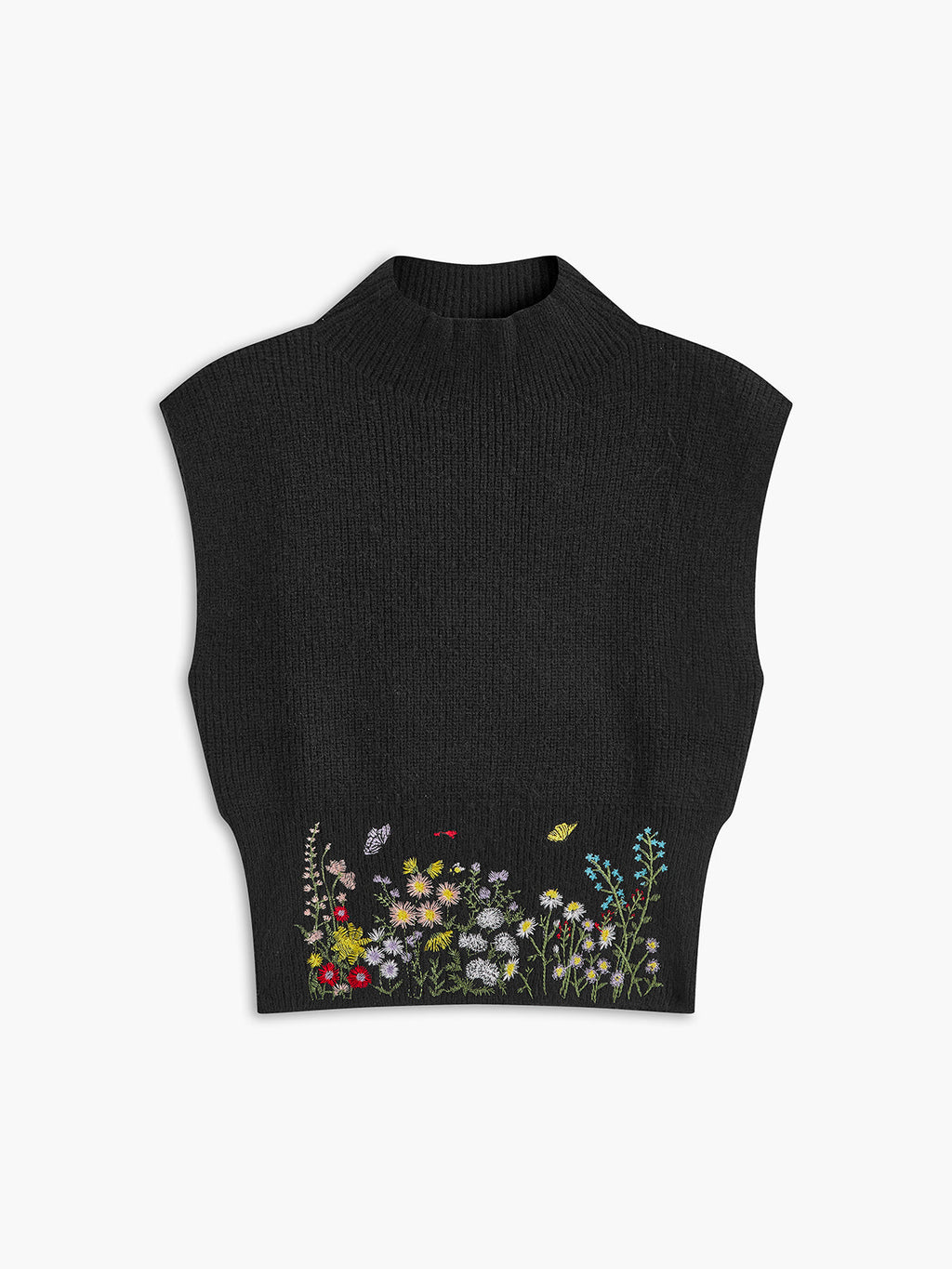 Stehkragen bestickte Blumenpulloverweste