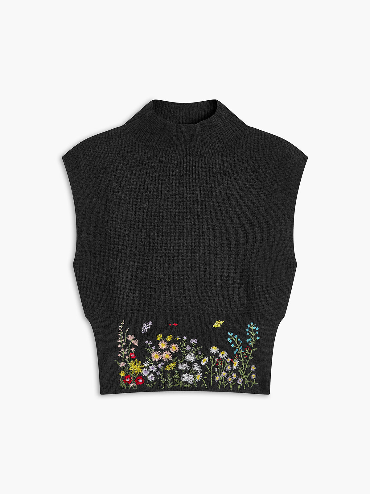 Gilet pull col montant brodé floral