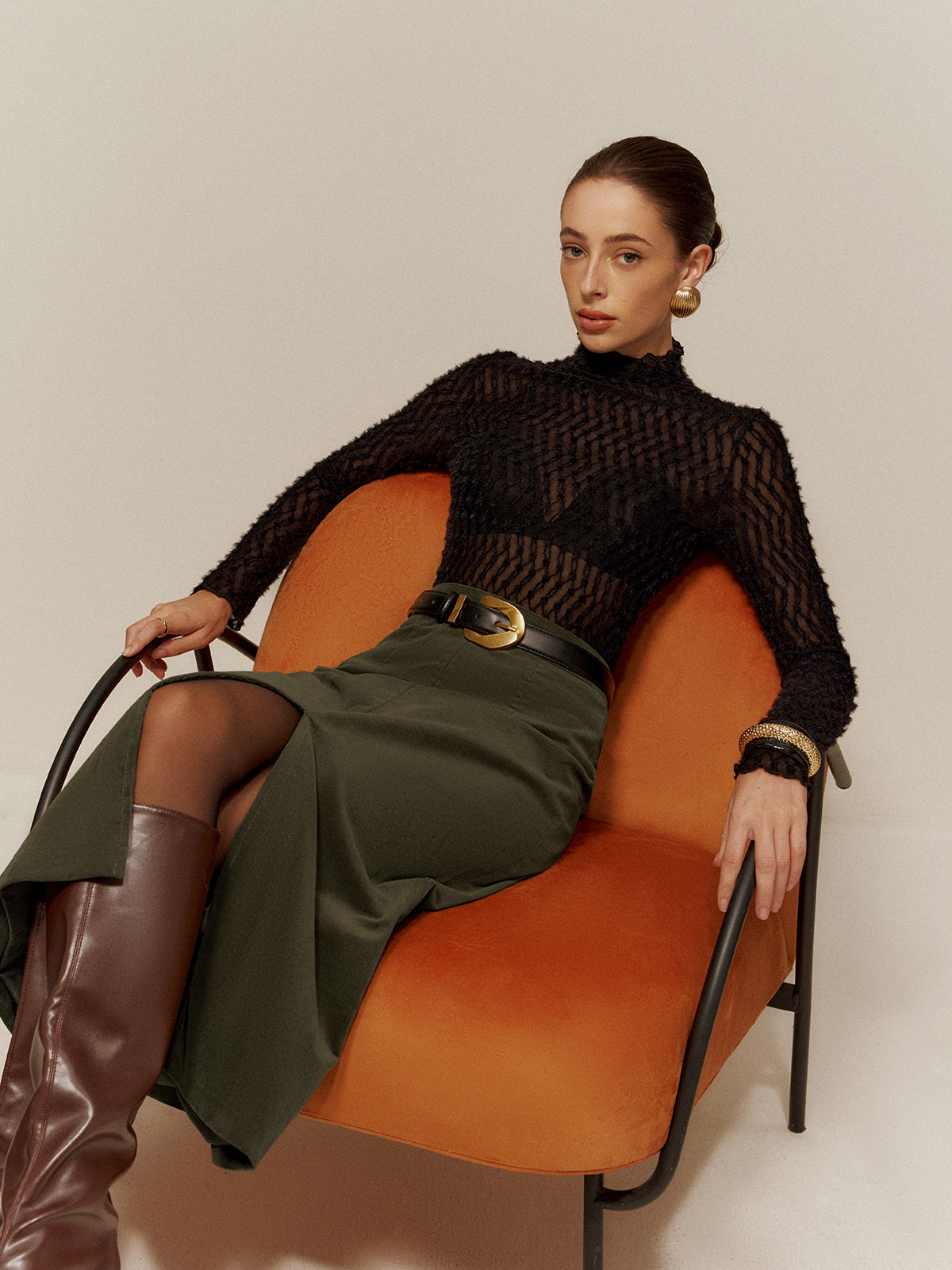 Split Front Corduroy Skirt Without Belt