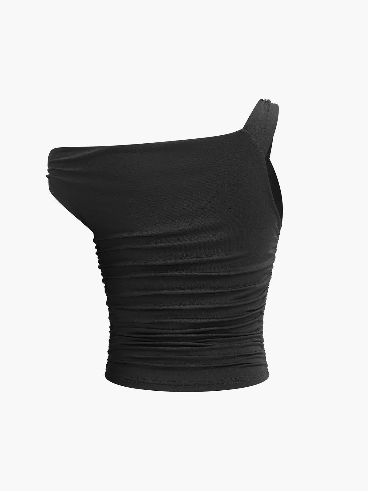 Asymmetrisches Kragen-Plissee-T-Shirt