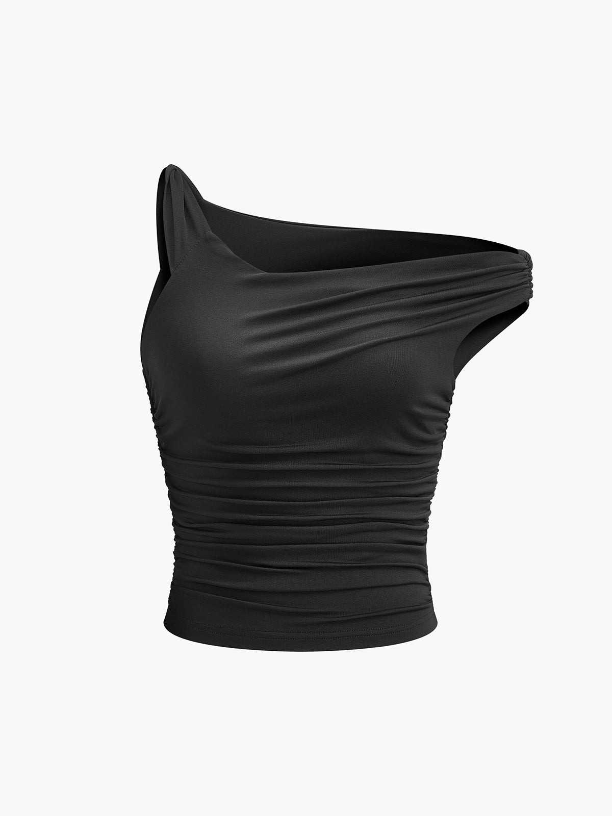 Asymmetrisches Kragen-Plissee-T-Shirt
