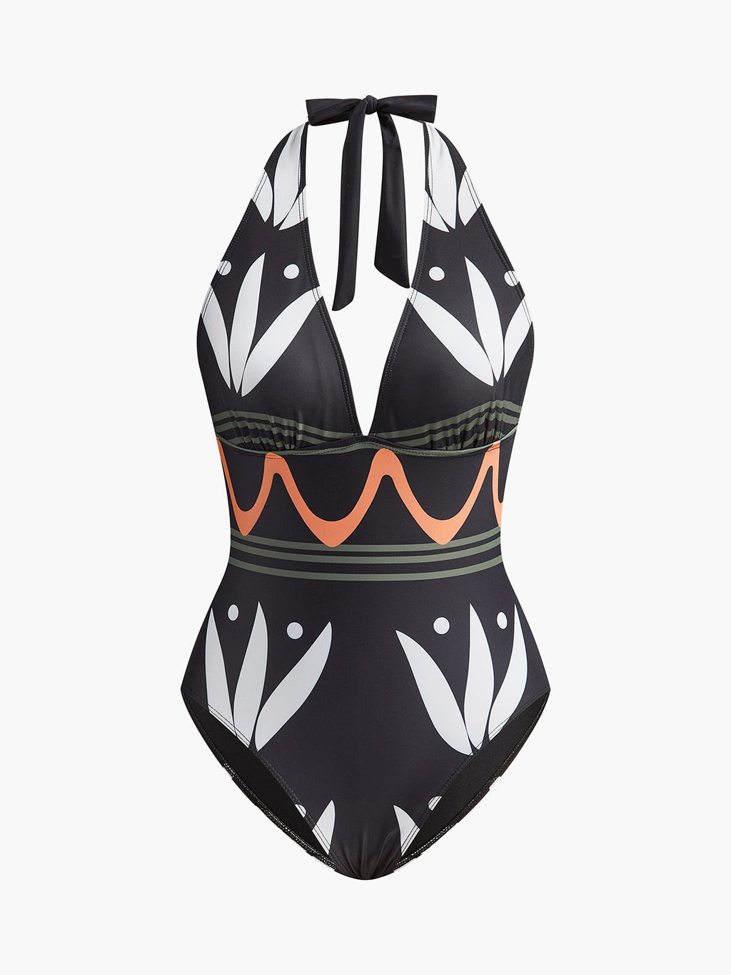 Neckholder-Badeanzug mit geometrischem Muster