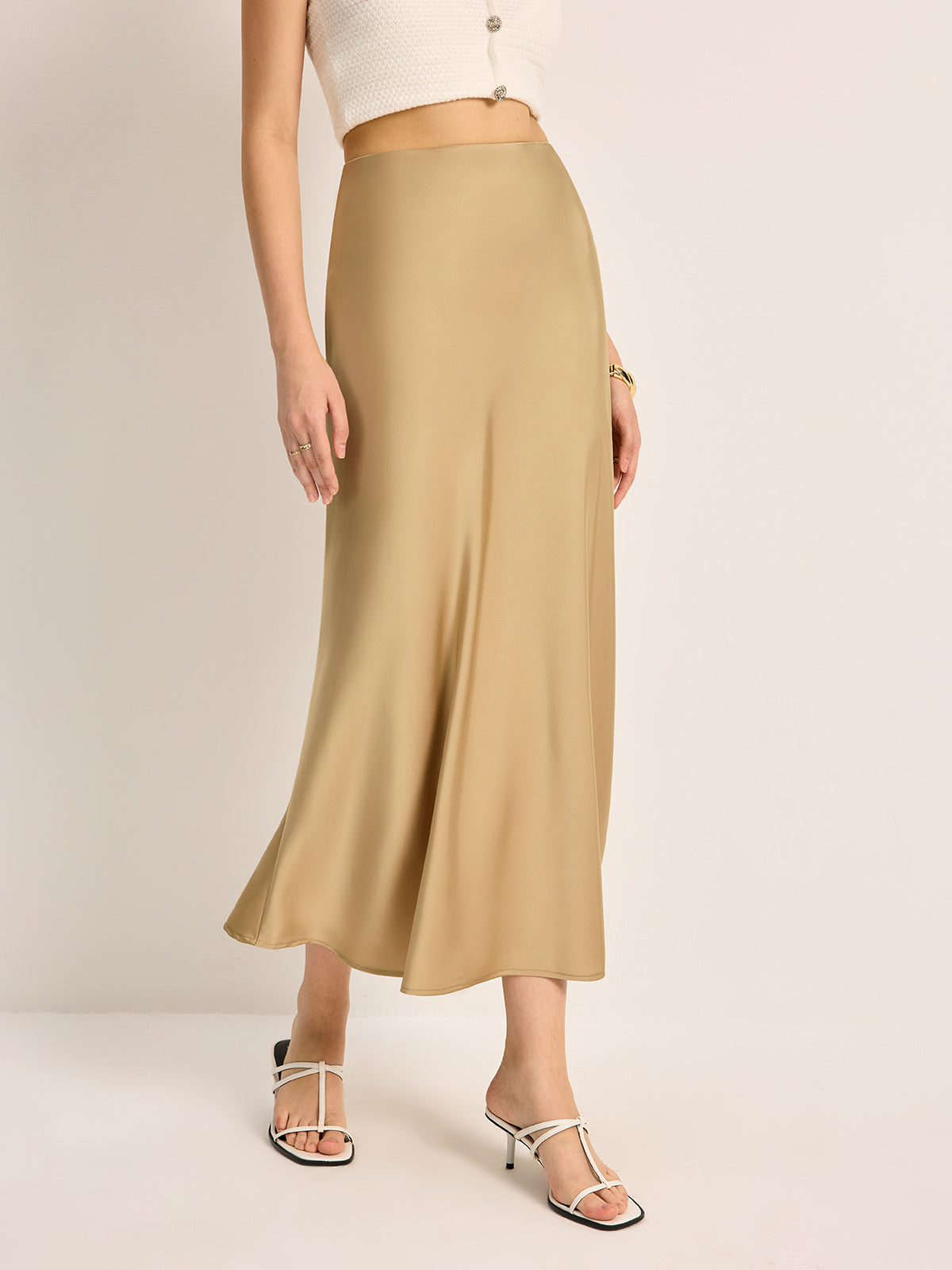 Jupe taille haute en satin