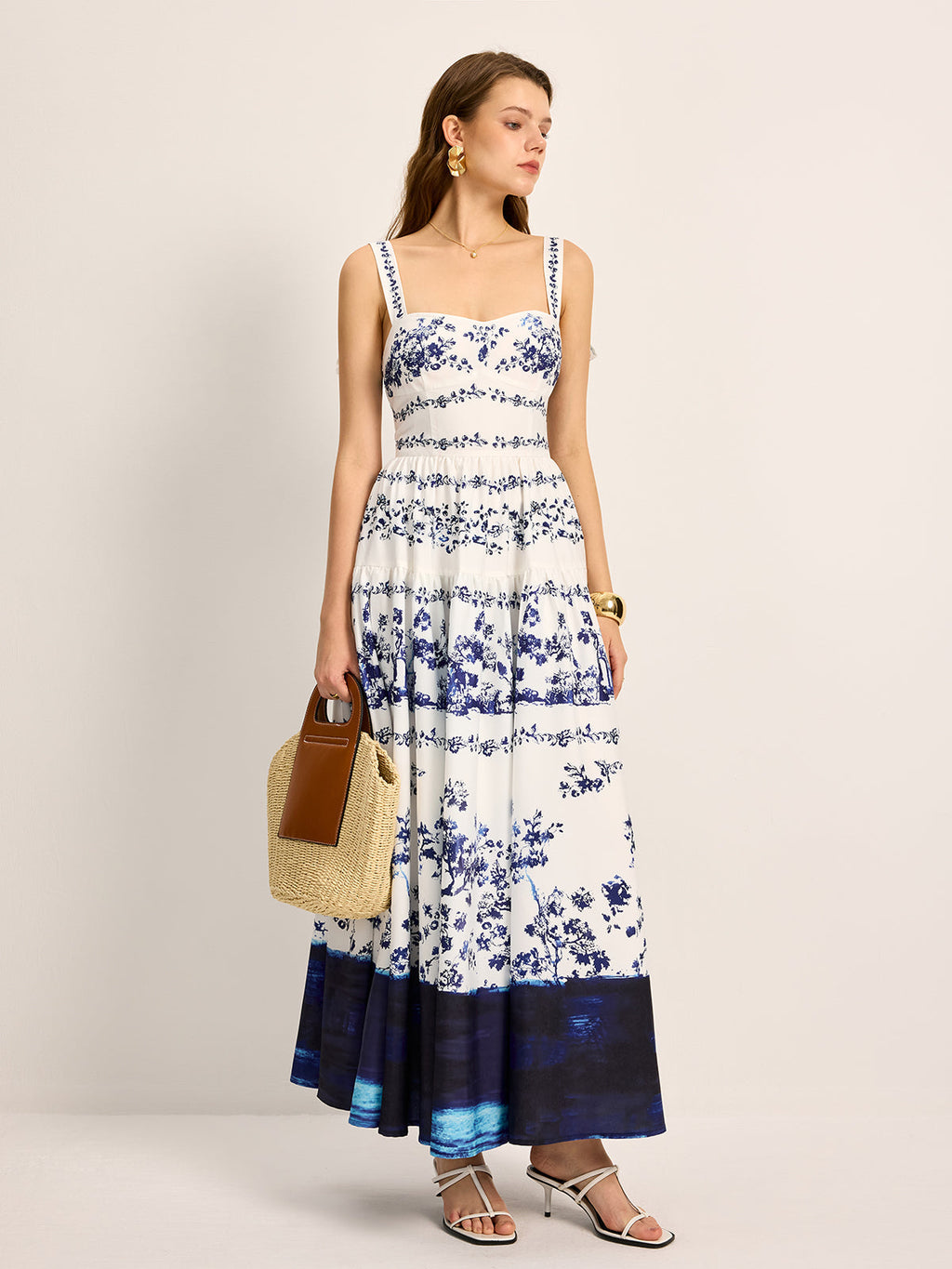 Floral Print Tie-Strap Tiered Dress