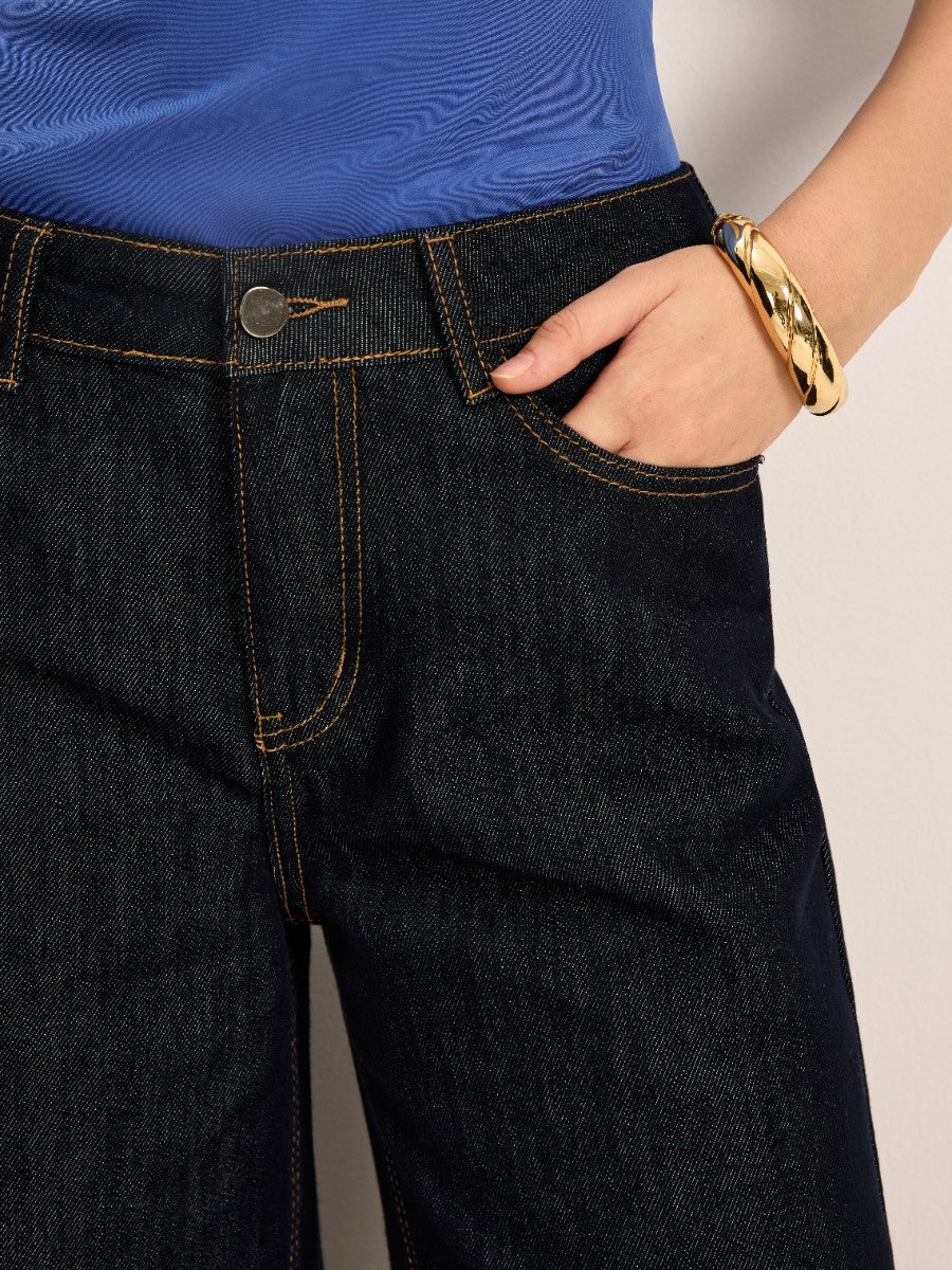 Pantalon en jean taille haute à jambes larges 