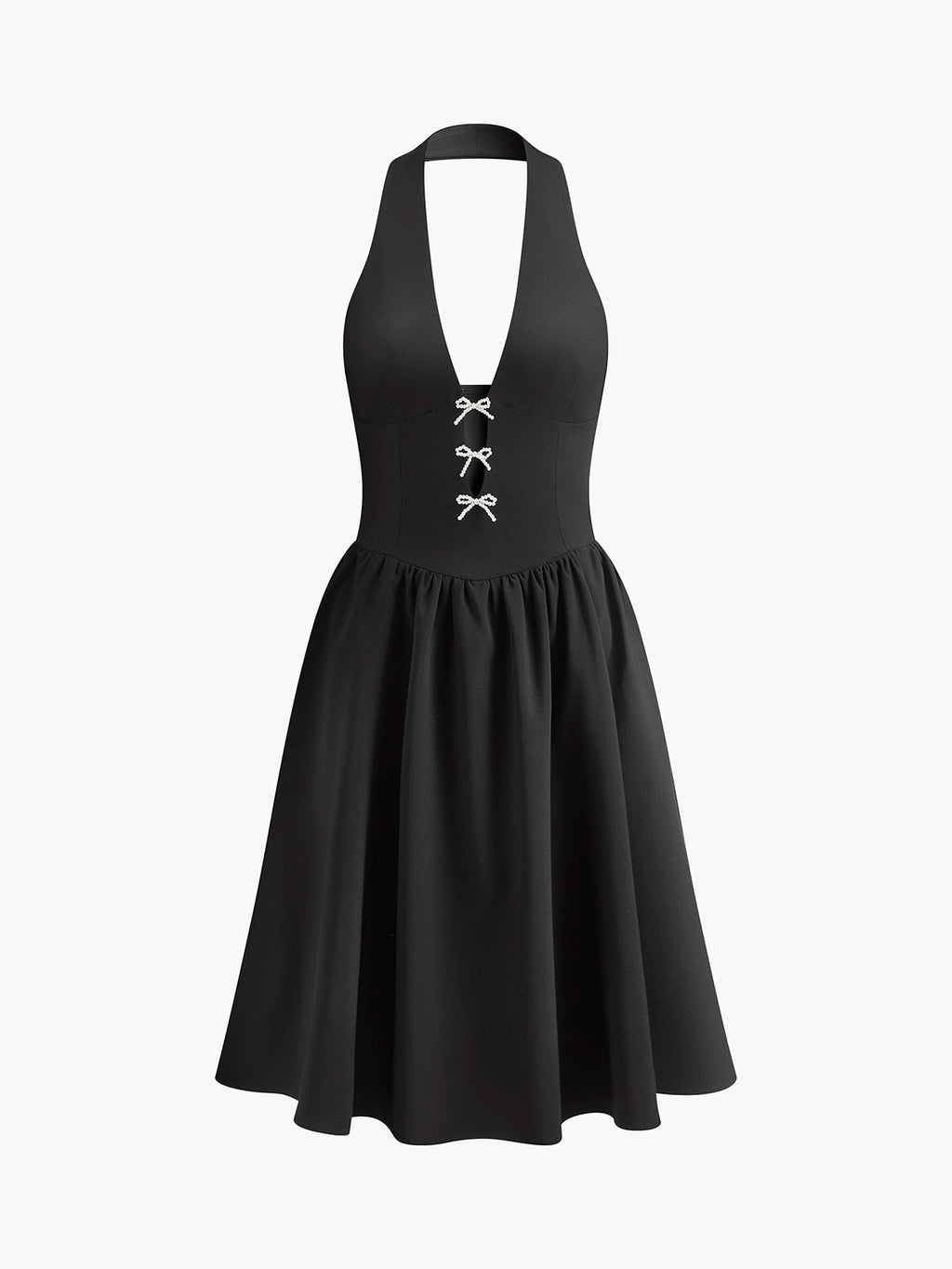 Kurzes Neckholder-Kleid mit Schleifendetail und Faltenrock