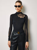 Halbtransparenter Mesh-Floral-Slim-Jersey-Top