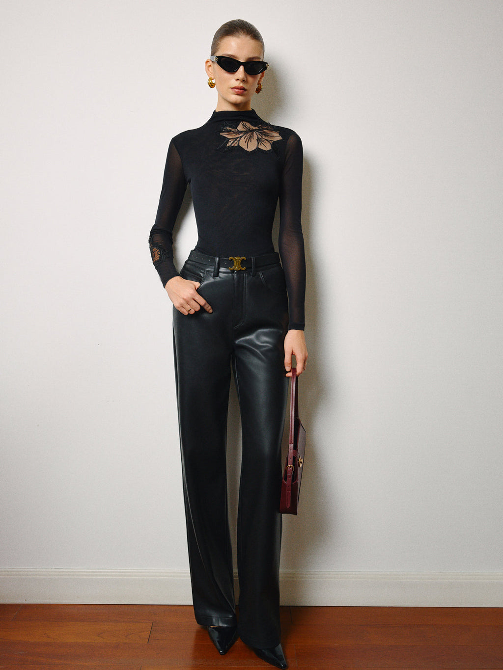 Halbtransparenter Mesh-Floral-Slim-Jersey-Top