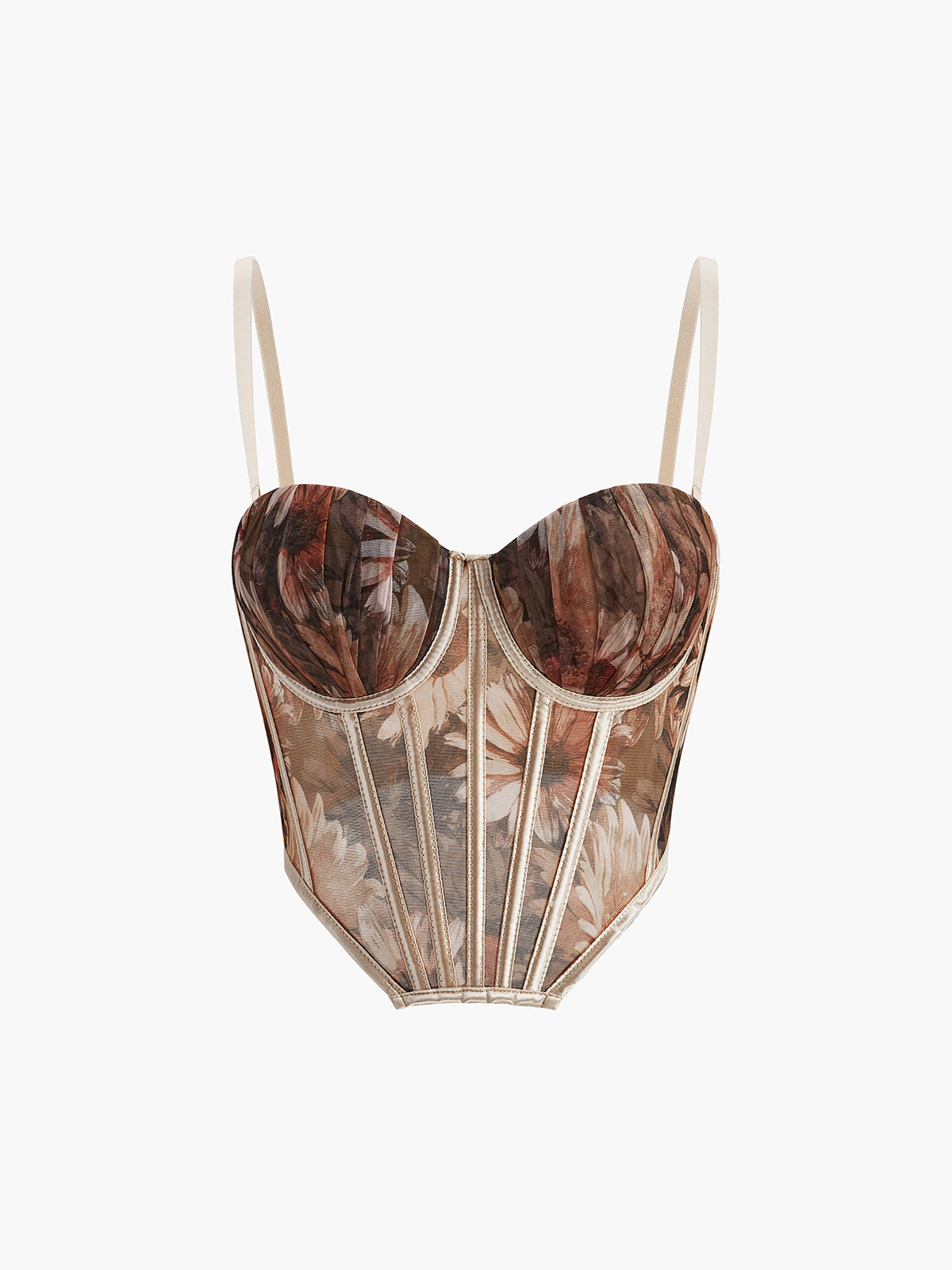Semi-Sheer Floral Print Sweetheart Corset