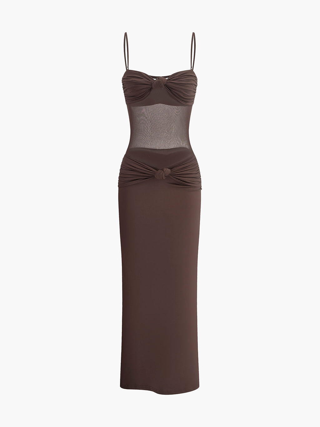Kleid mit geraffter Brustpartie, Mesh-Details und Knoten