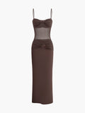 Kleid mit geraffter Brustpartie, Mesh-Details und Knoten