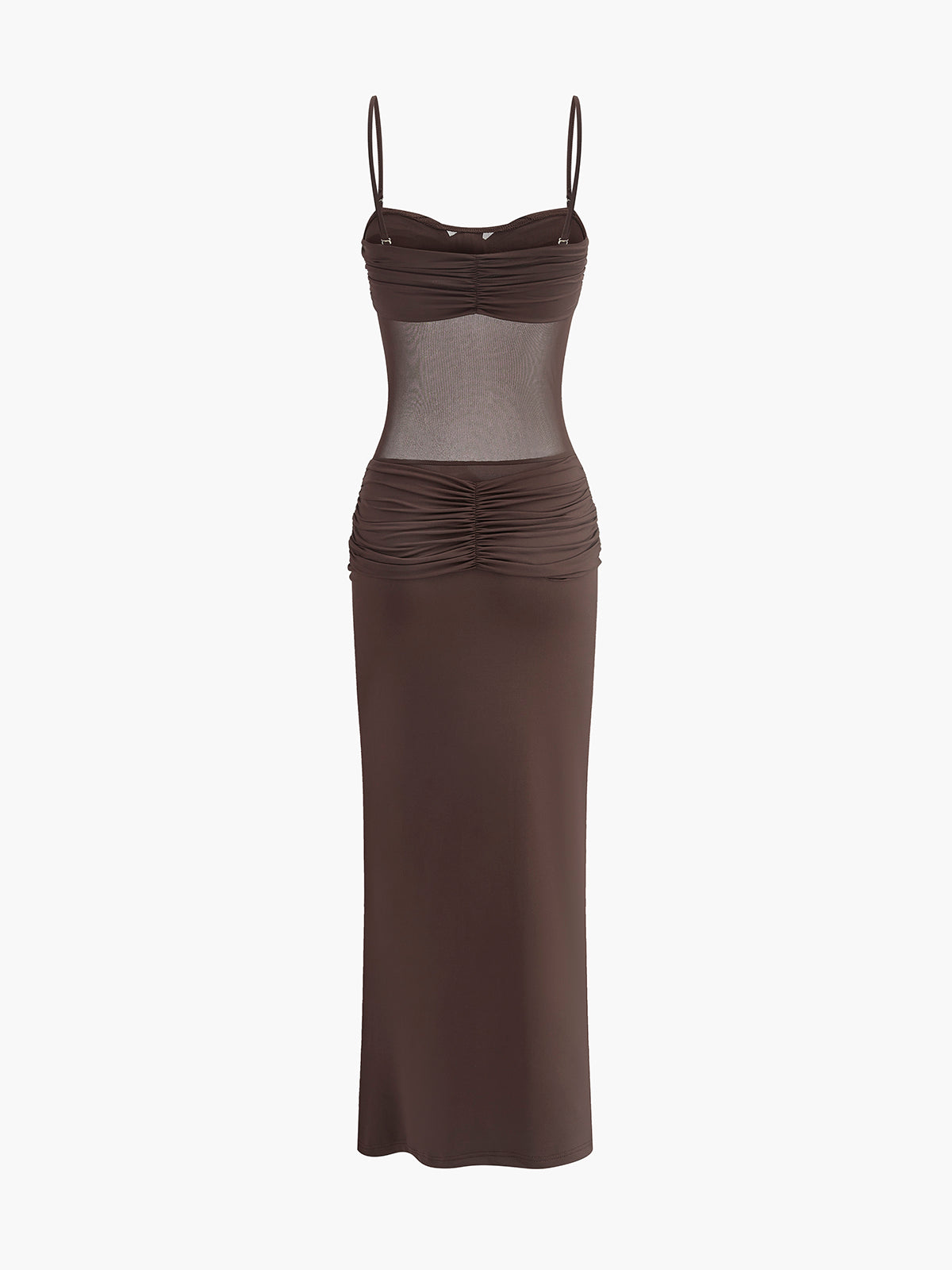 Kleid mit geraffter Brustpartie, Mesh-Details und Knoten