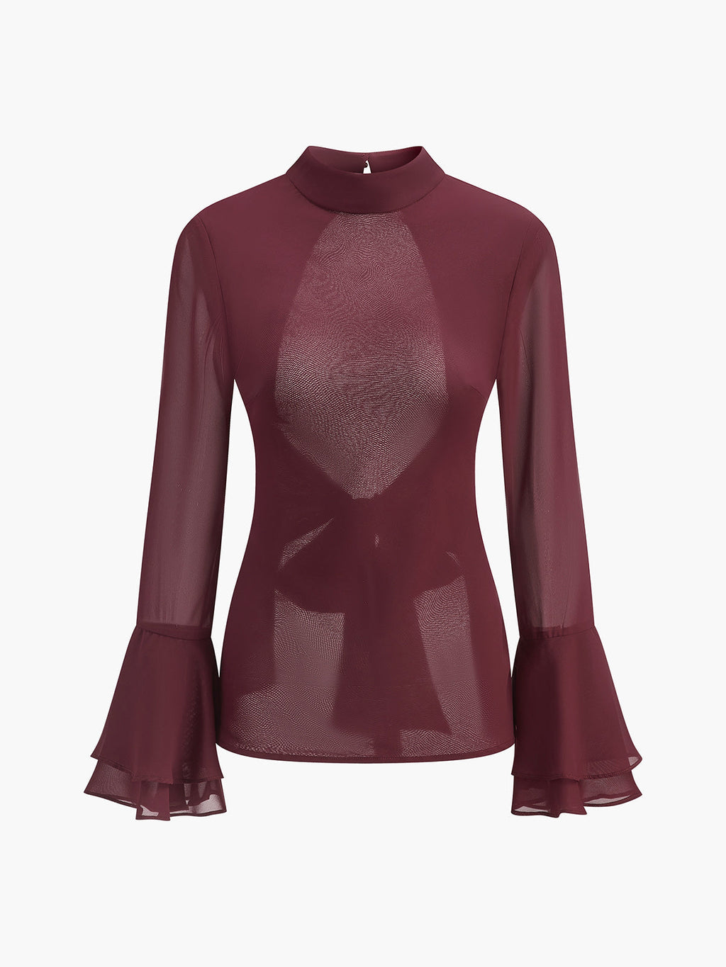 Chemise en mousseline de soie à col montant et dos nu avec nœud