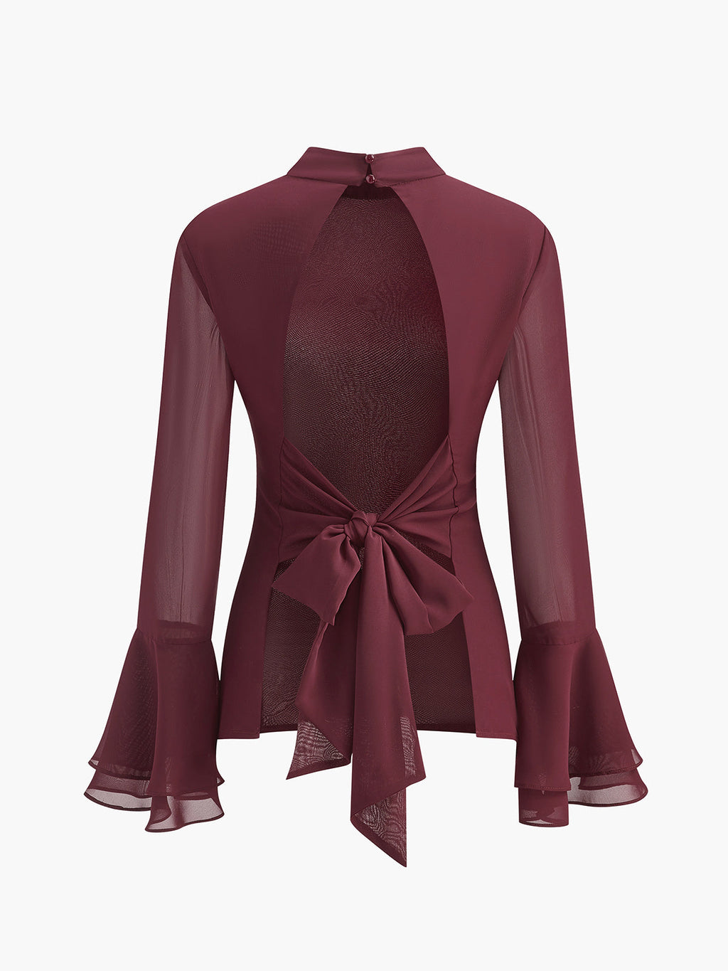 Chemise en mousseline de soie à col montant et dos nu avec nœud