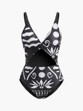Maillot de bain une pièce imprimé avec découpes et col en V