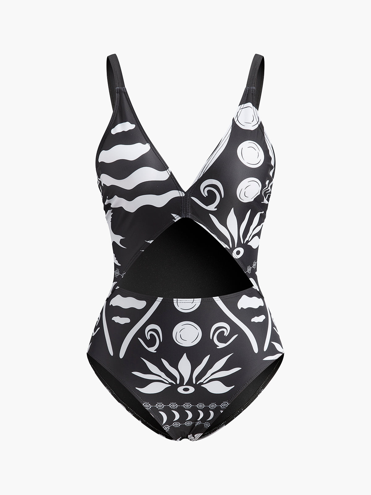 Maillot de bain une pièce imprimé avec découpes et col en V