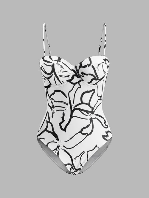 Ein String-Body mit Spaghettiträgern und abstraktem Print