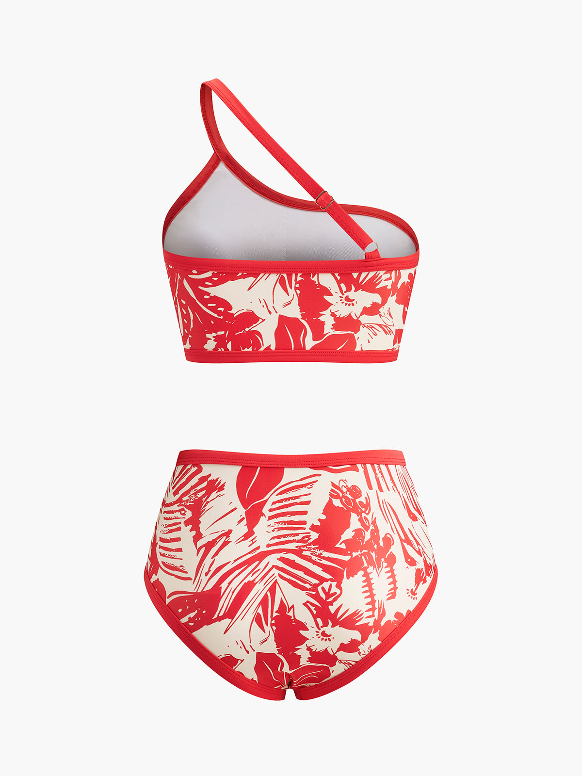 One-Shoulder Tropical Print Bikini Set