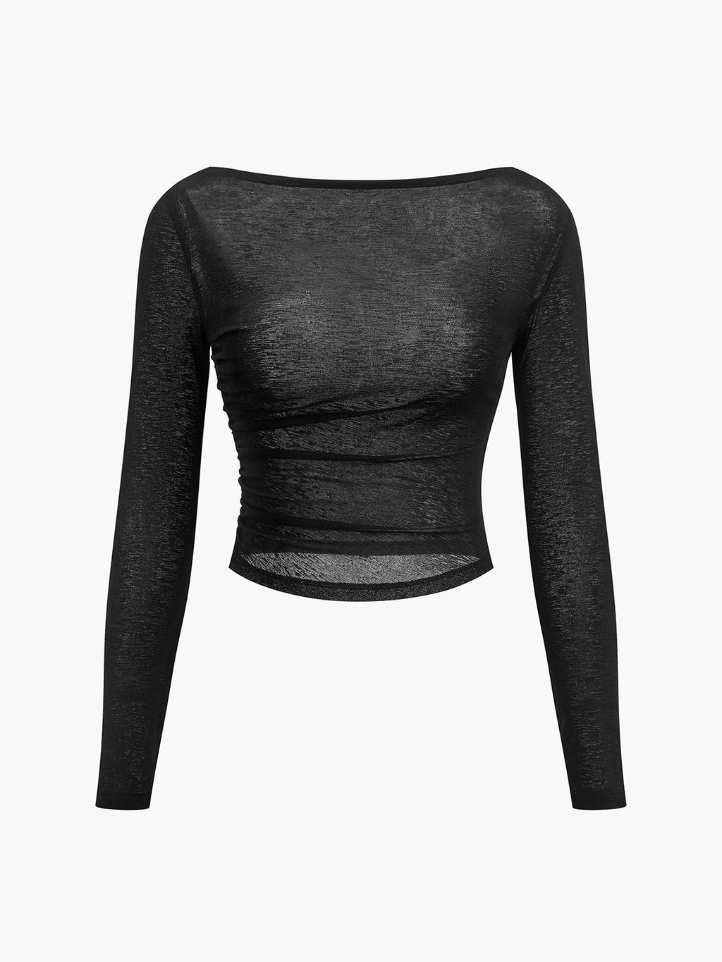 Jersey-Top mit geradem Ausschnitt und transparenten Einsätzen