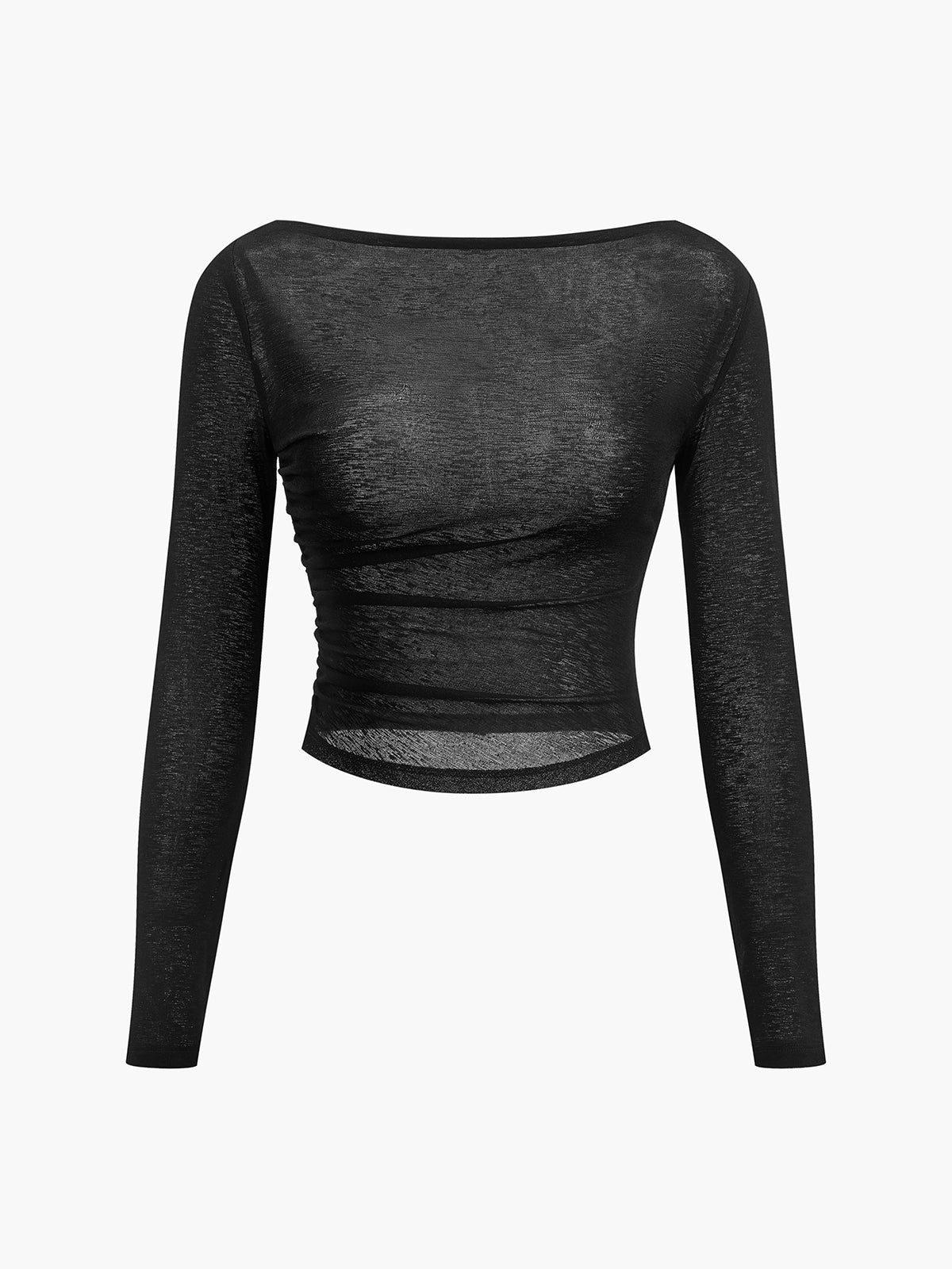 Jersey-Top mit geradem Ausschnitt und transparenten Einsätzen