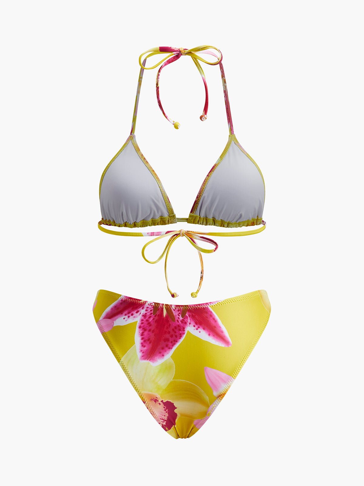 Jersey-Bikini-Set mit Blumenmuster und Bindekragen