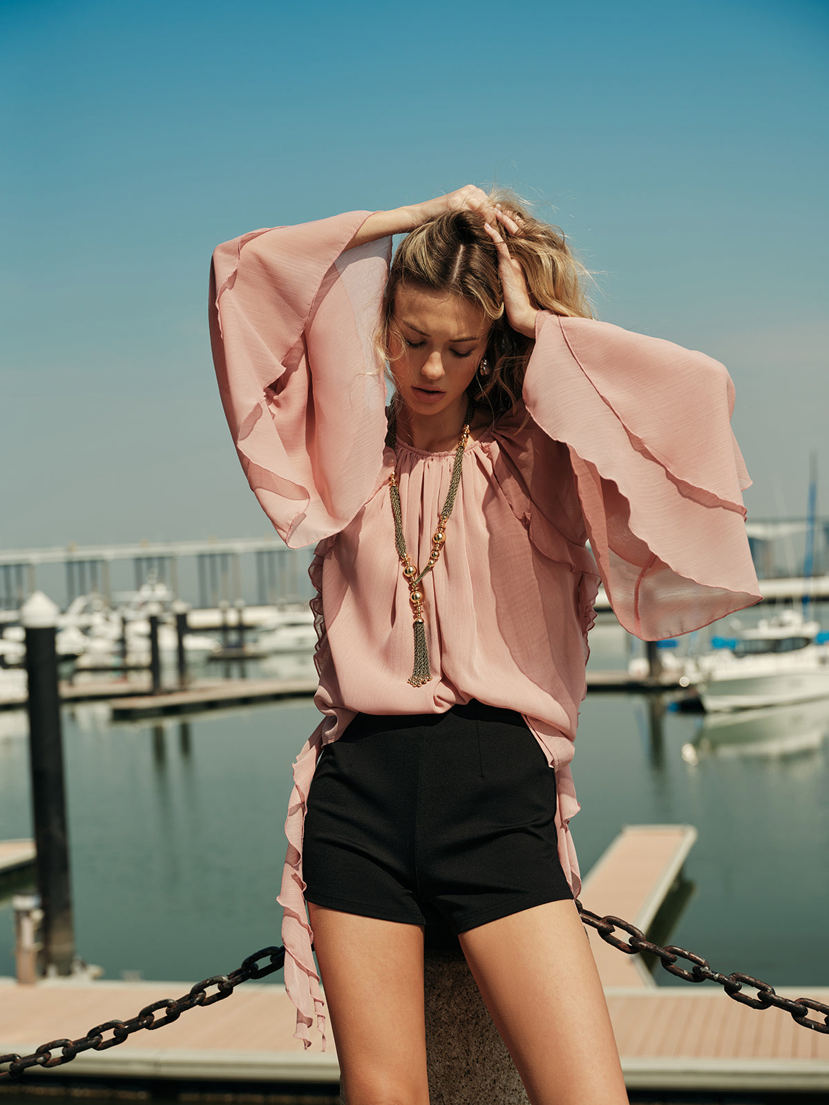 Chiffon Ruffle Sleeve Blouse