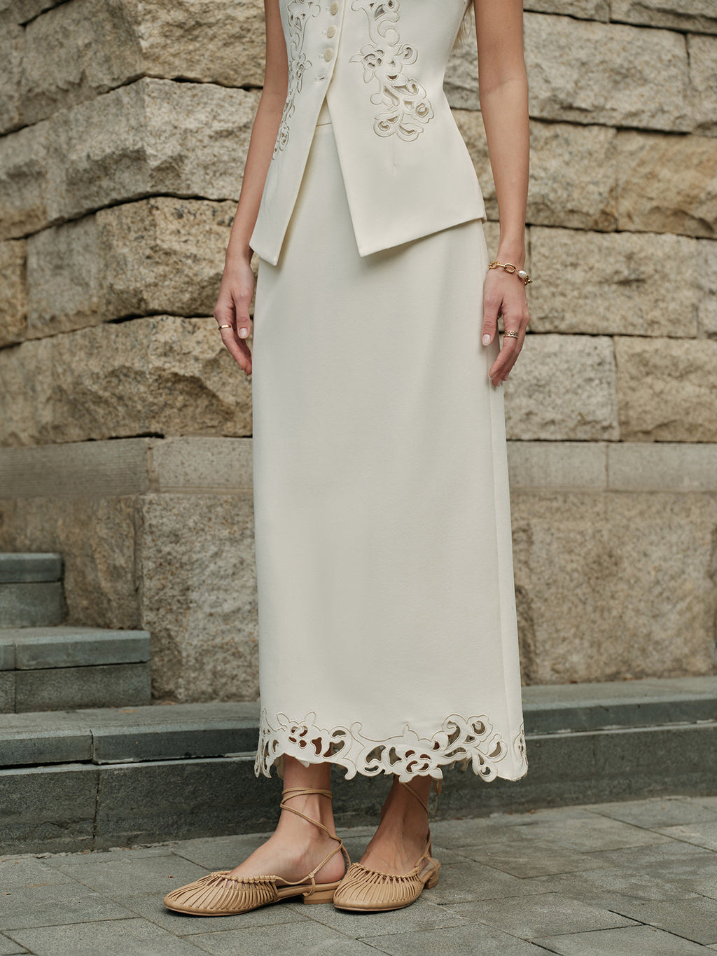 3D Embroidered A-Line Skirt