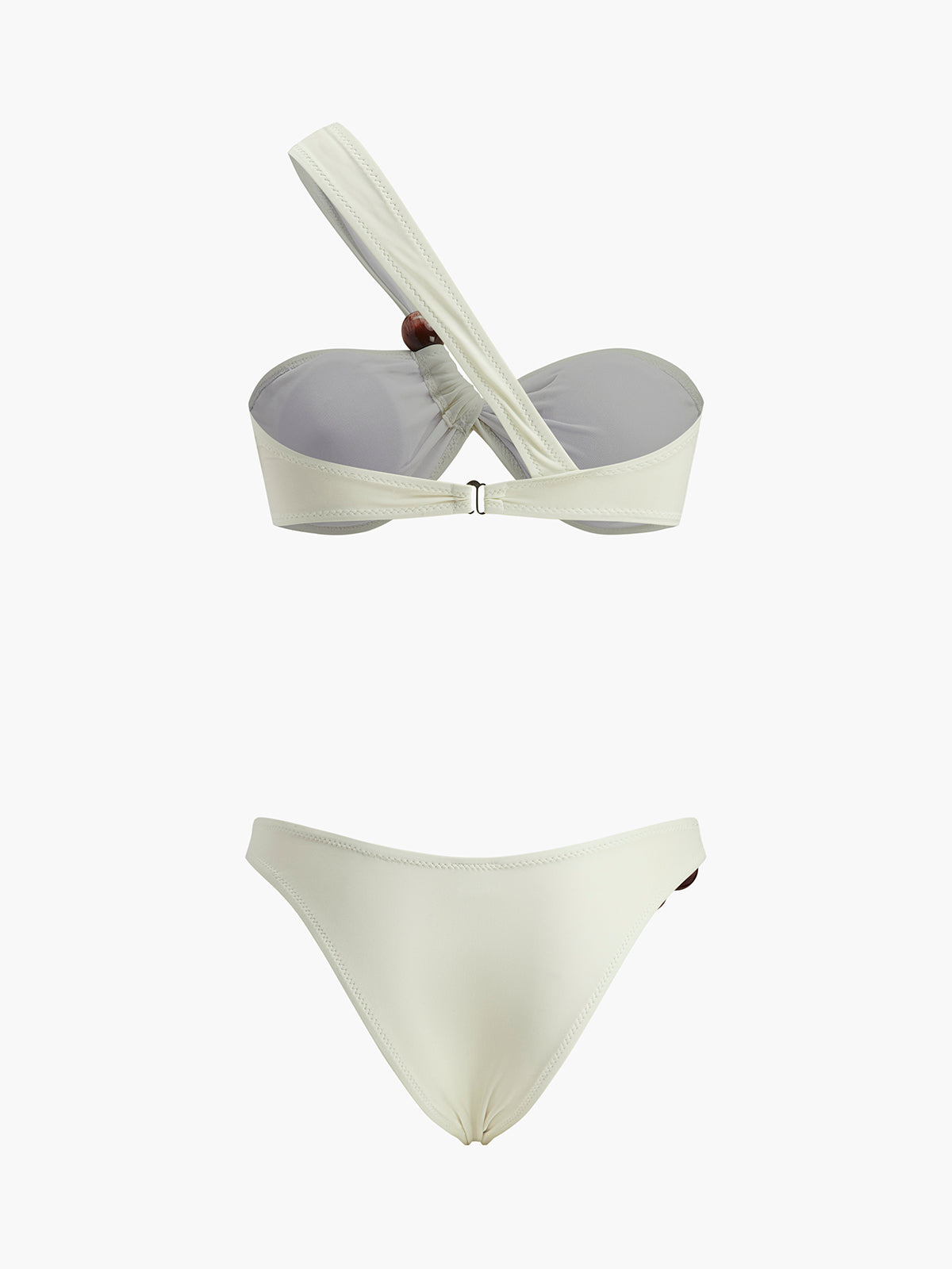 Wood Bead Detail One-Shoulder Bikini Set