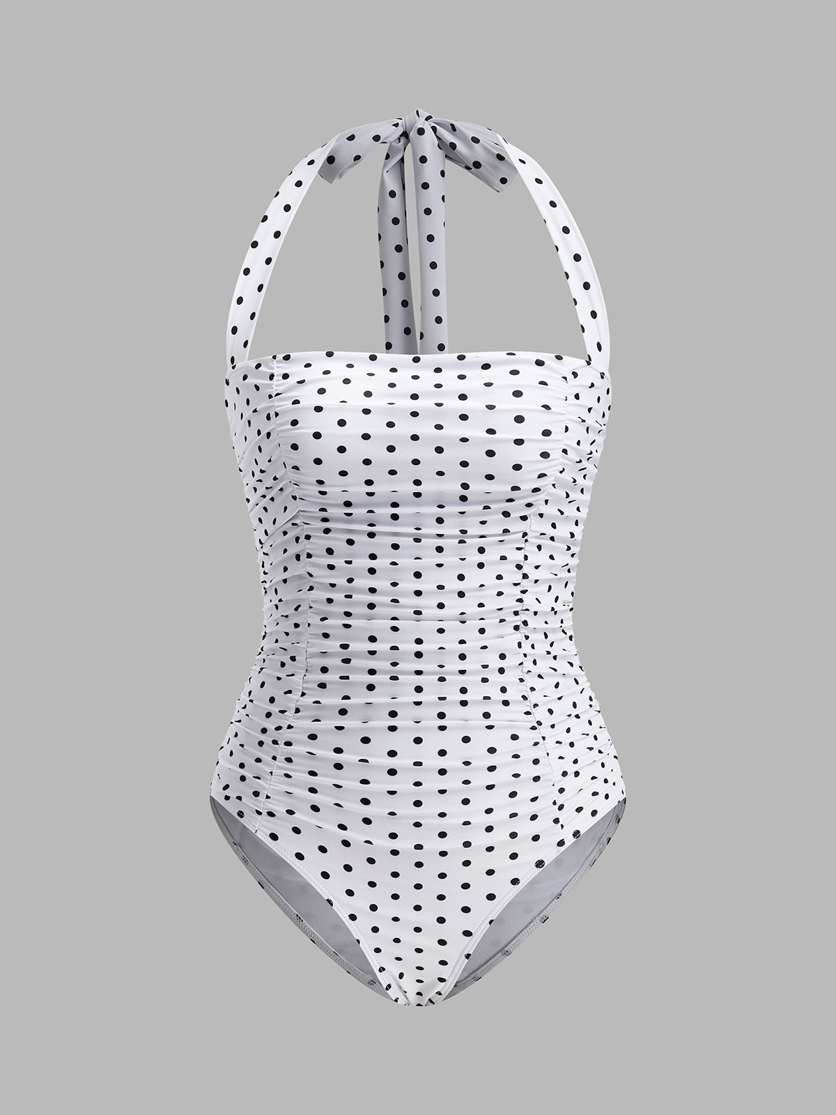 Ruched Polka Dot Halter Swimsuit
