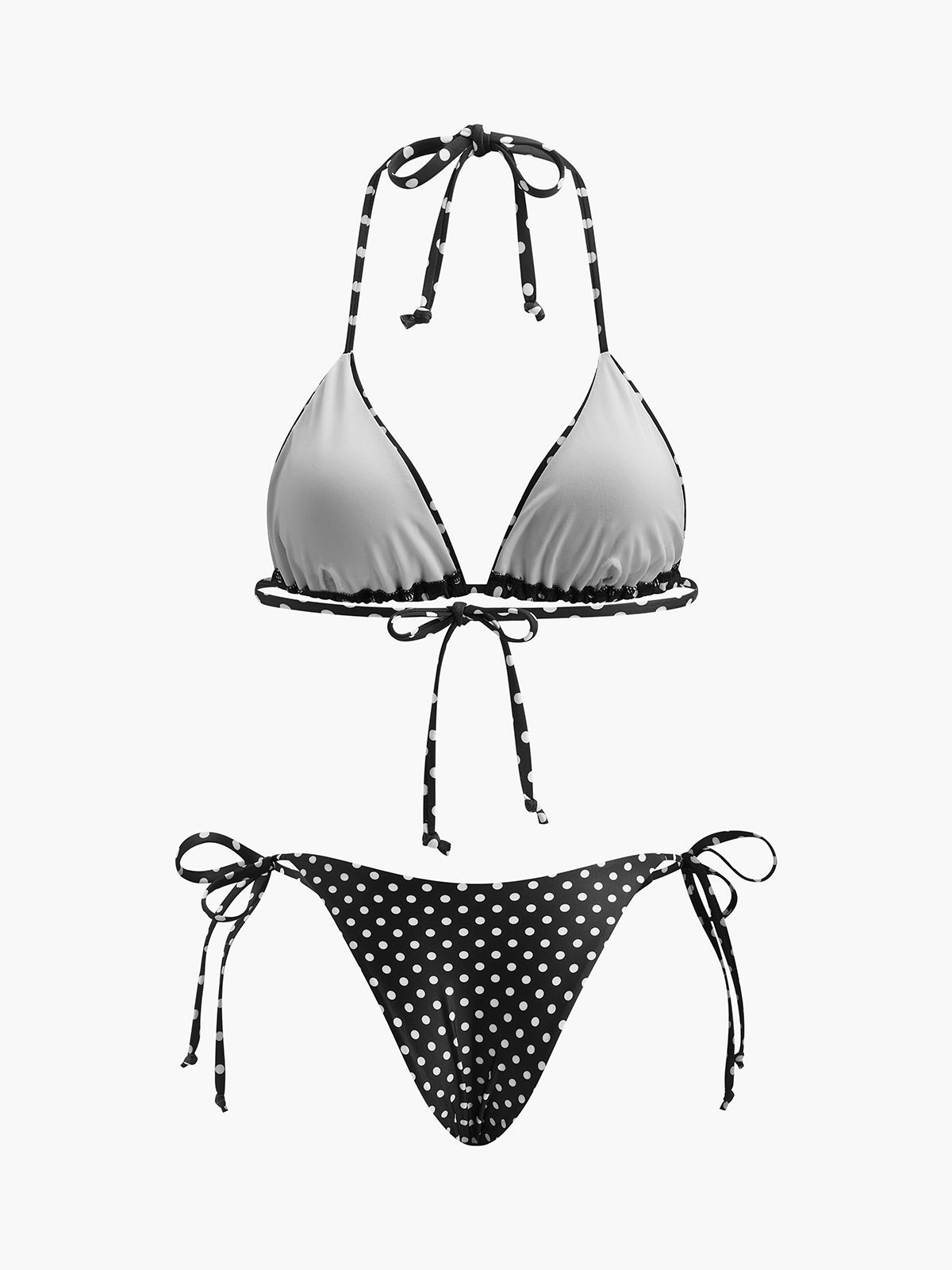 Bikini-Set mit Polka-Dots und Bindebändern 