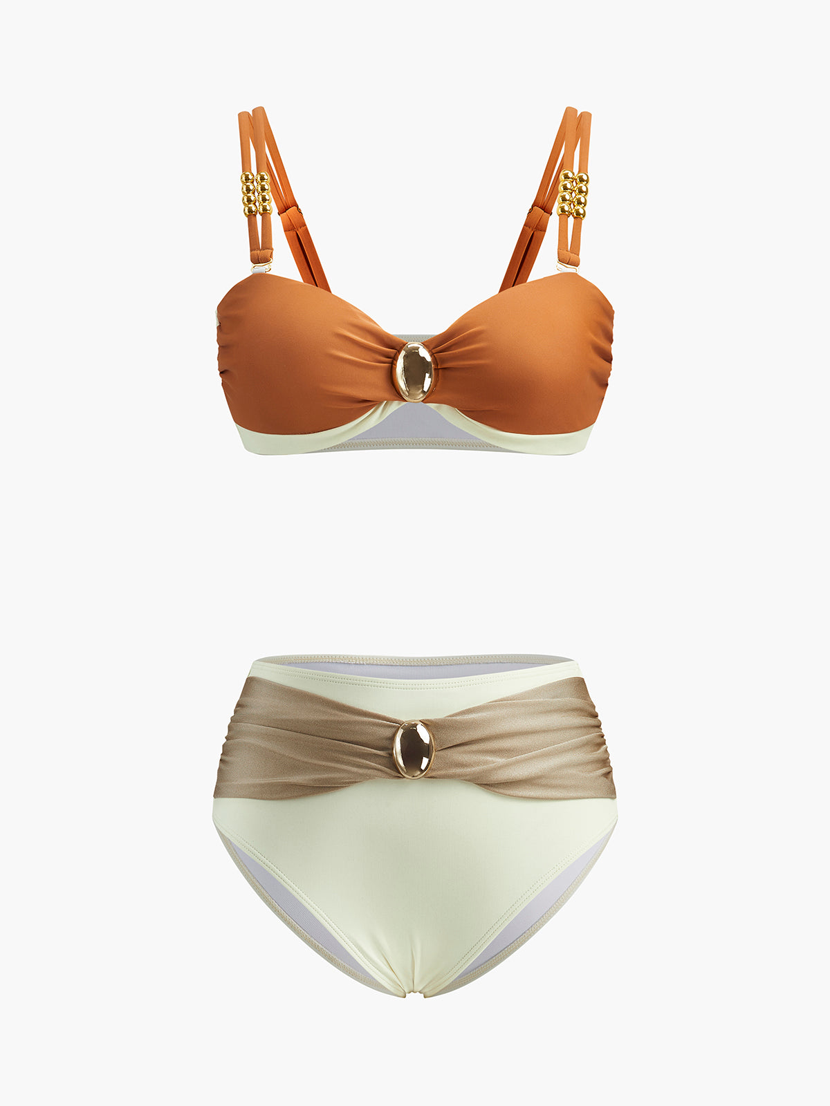 Verziertes Retro-Bikini-Set im Color-Block-Design