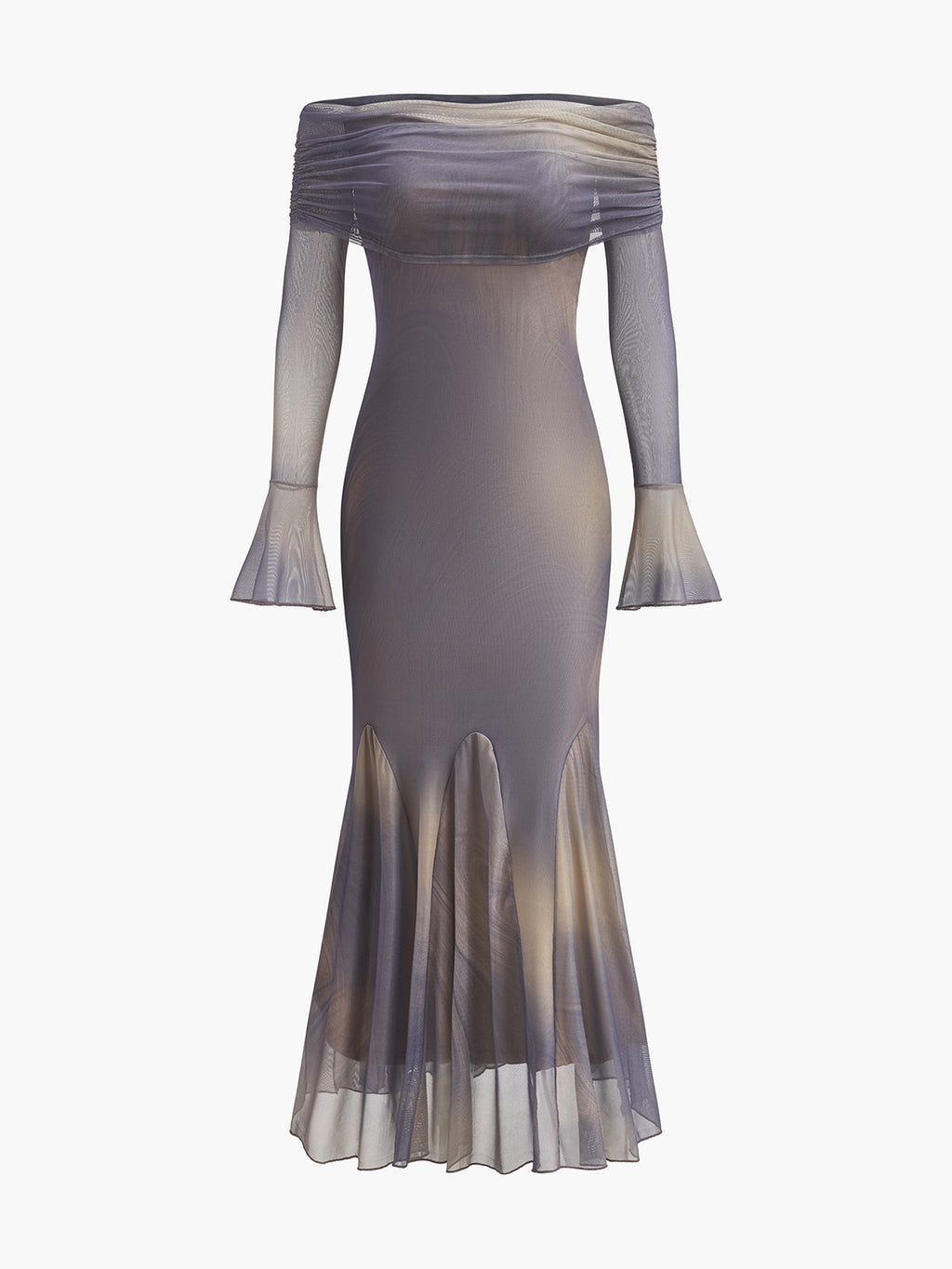 Robe Semi-Transparente Épaules Dénudées Manches Cloches