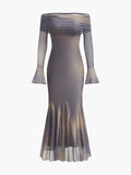 Robe Semi-Transparente Épaules Dénudées Manches Cloches
