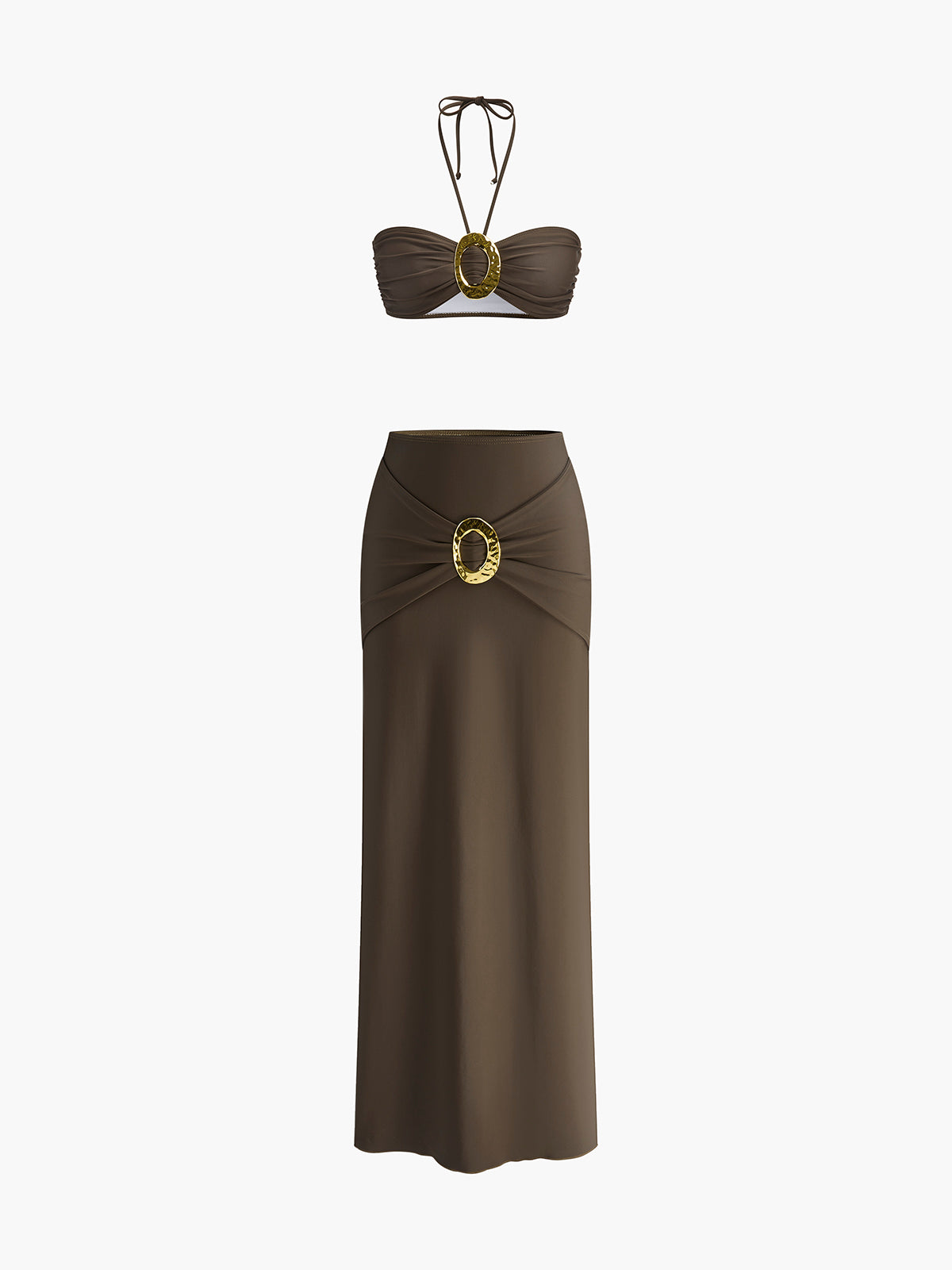 Ensemble bikini bandeau avec anneau ovale et jupe drapée