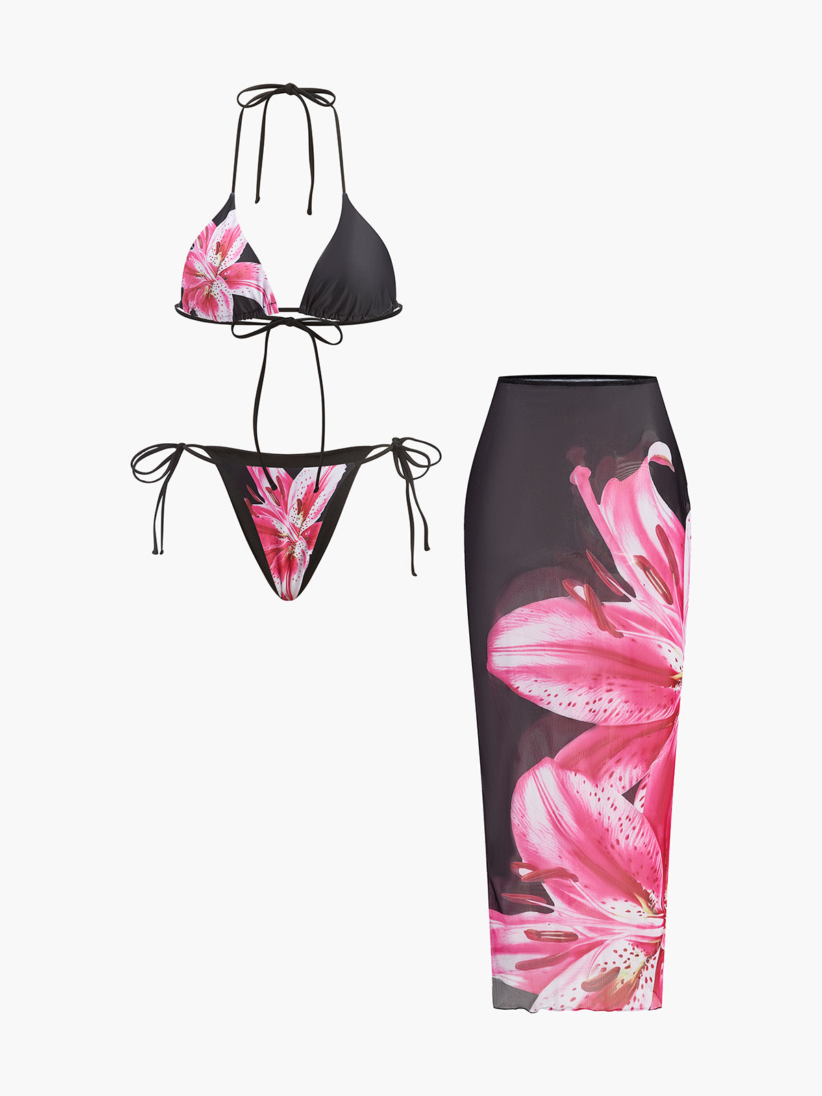 Bikini mit Blumenmuster und Netzrock 