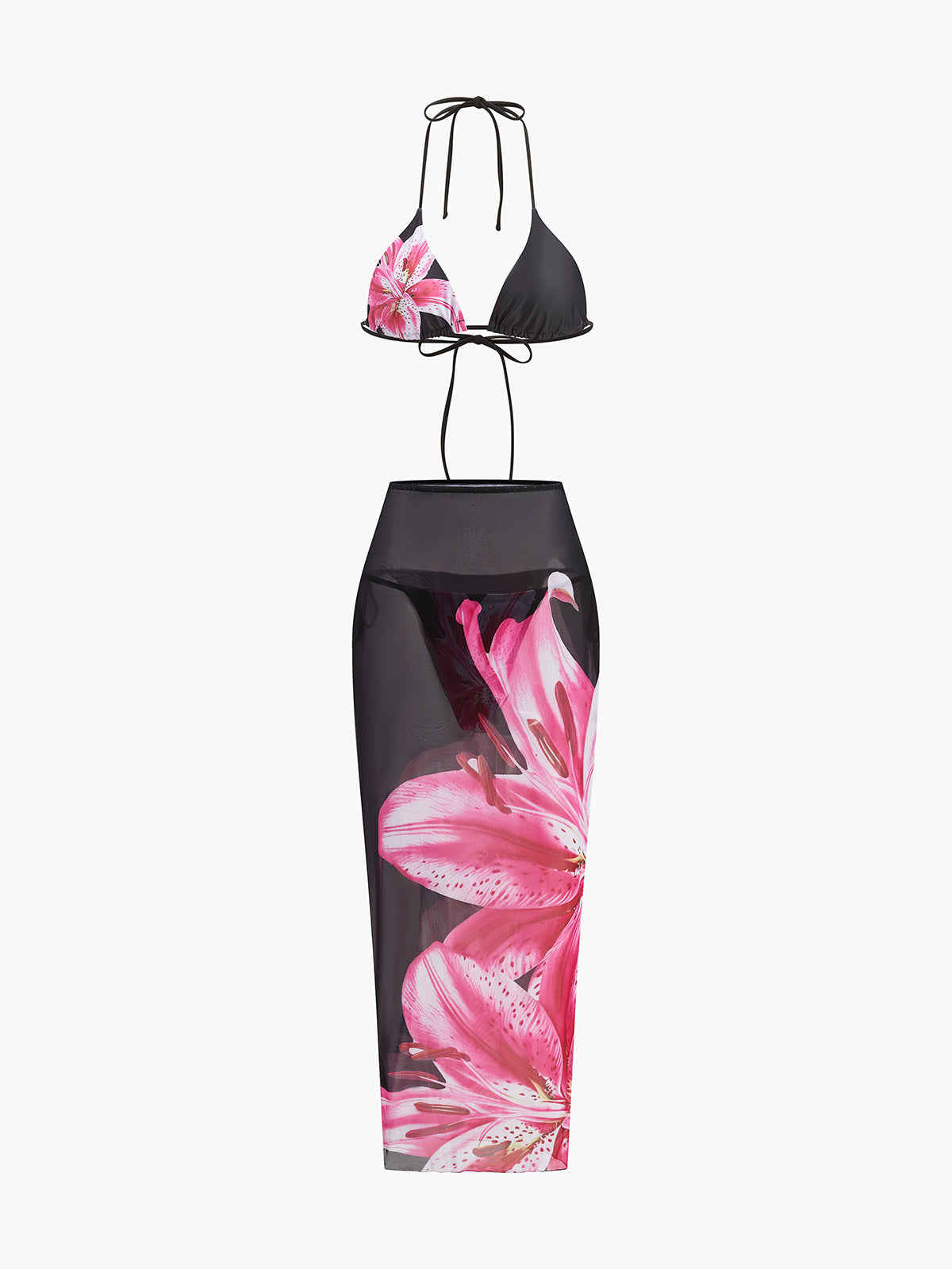 Bikini mit Blumenmuster und Netzrock