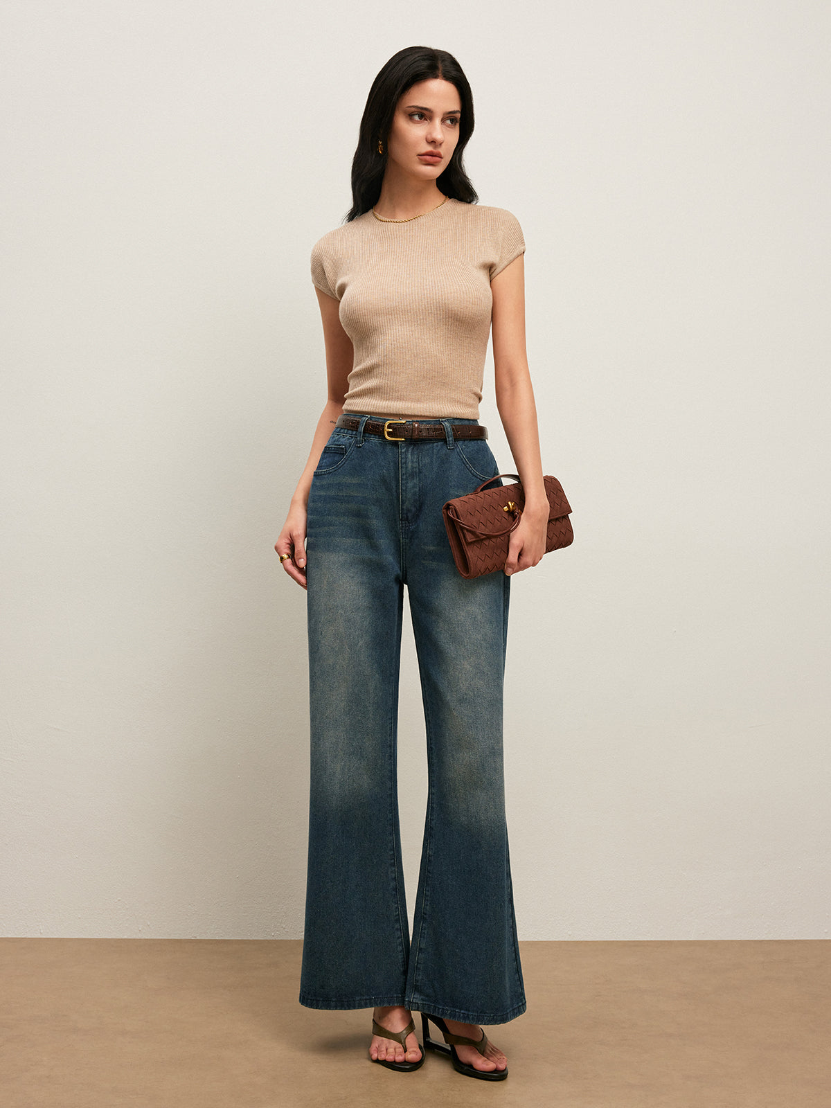 Back Tie Detail Ribbed T-Shirt