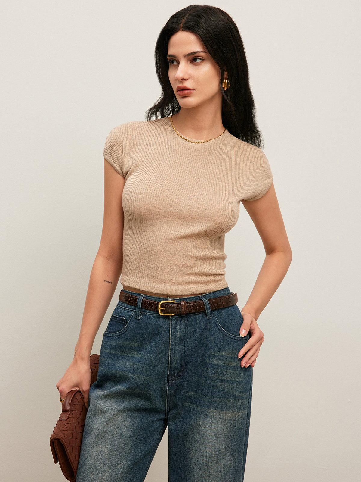 Back Tie Detail Ribbed T-Shirt