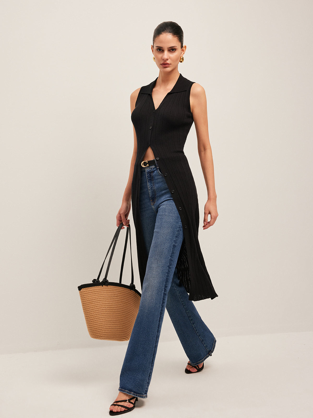 Robe en maille côtelée boutonnée 