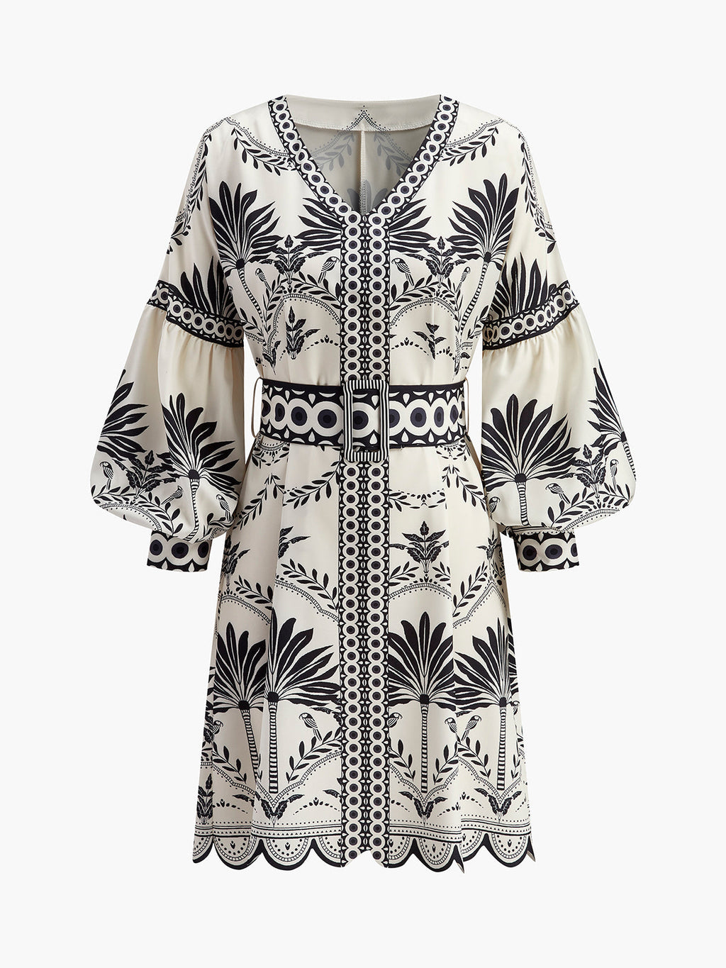 Boho-Kleid mit V-Ausschnitt und Gürtel