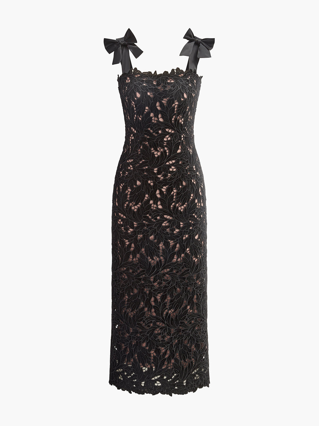 Florales Jacquard-Kleid mit Schleifenträgern