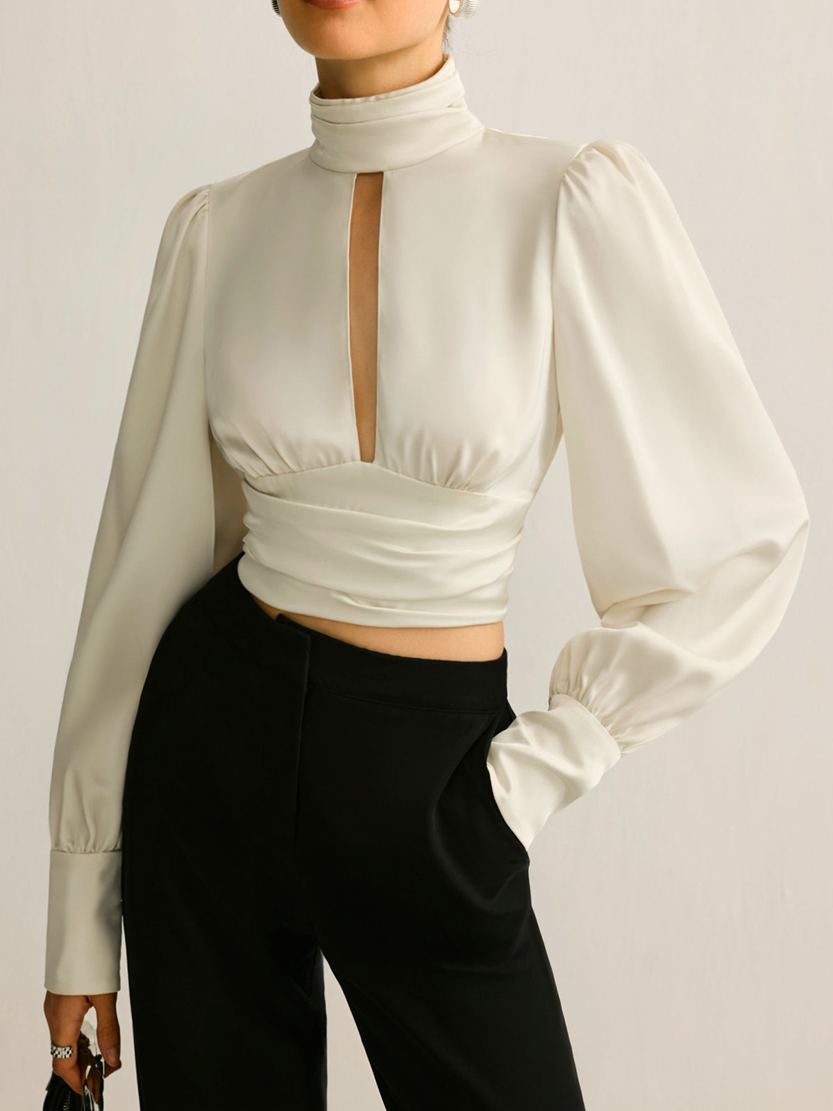 Backless Side Pleated Satin Blouse