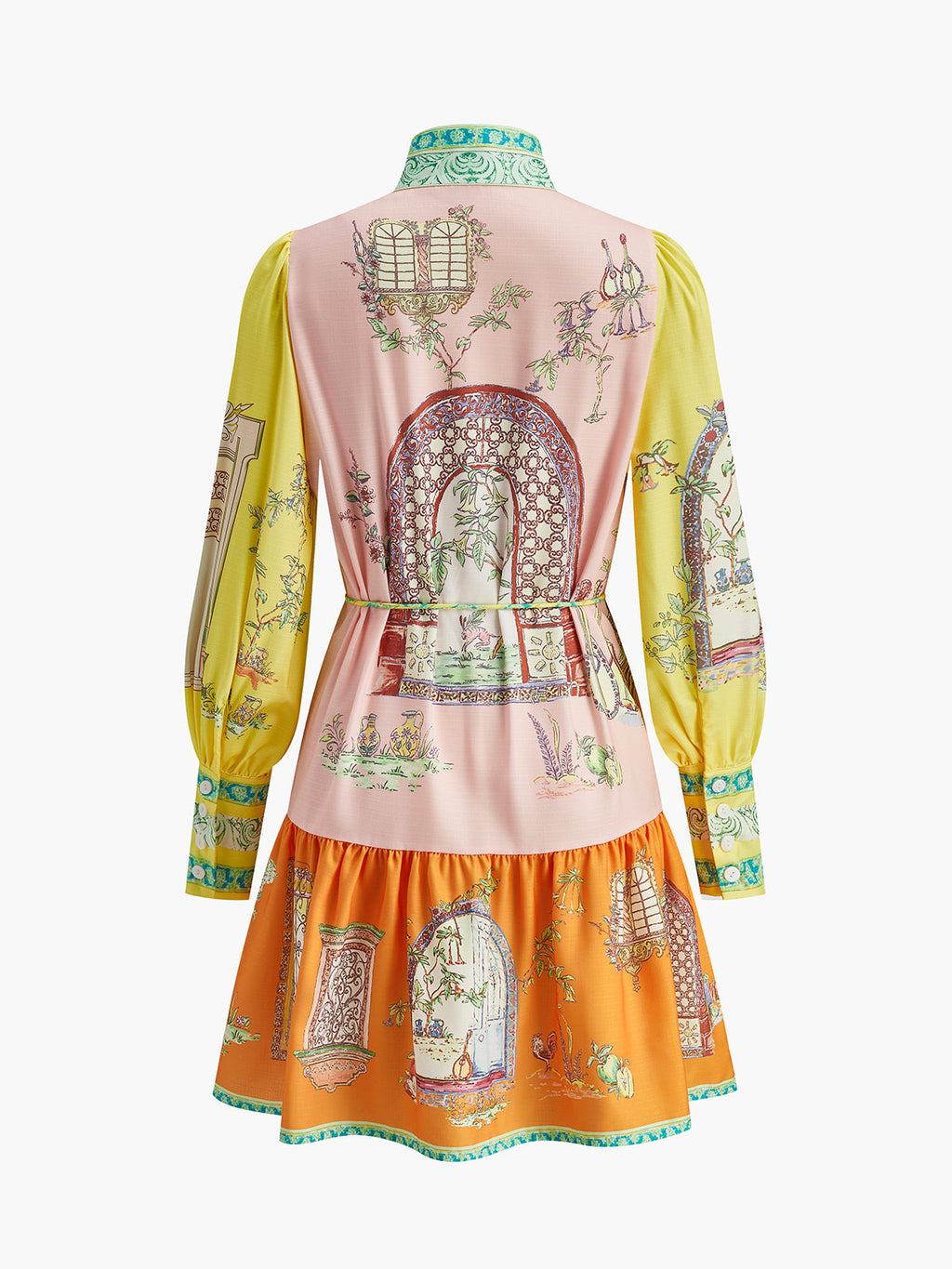 Bedrucktes Mock-Neck-Kleid mit Gürtel