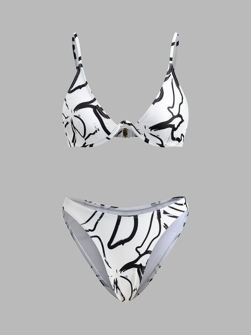 Bikini-Set mit Dreieckstop und abstraktem Print