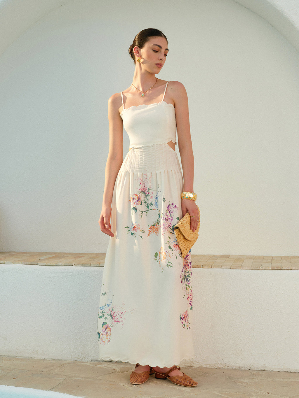 Robe sans manches à imprimé floral et lacets dans le dos