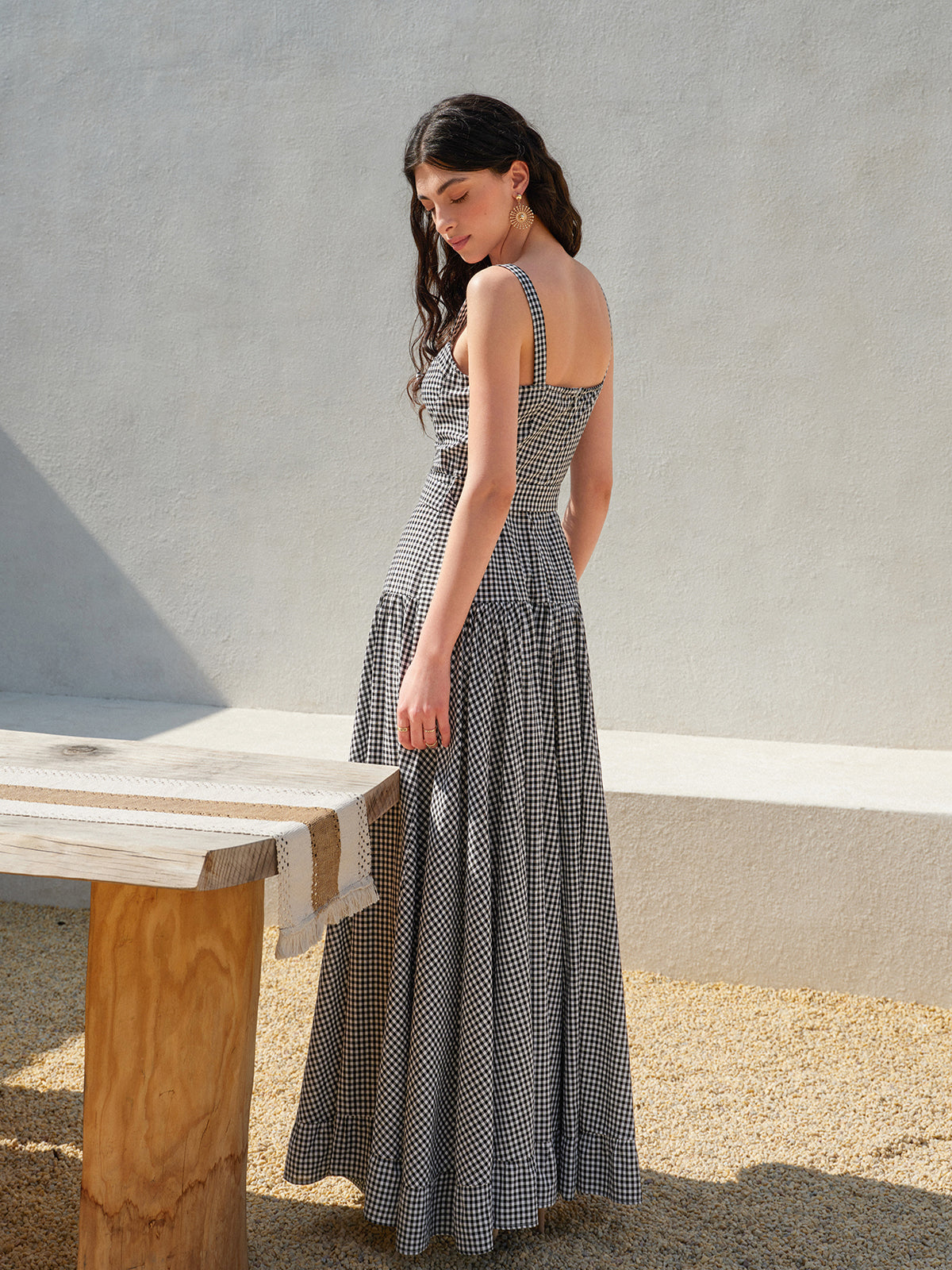 Ärmelloses Kleid mit Vichy-Karo und Gürtel 